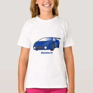 Blauwe sportwagen met afbeelding van luchtfolie t-shirt