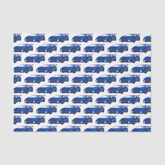 Blauwe sportwagen met afbeelding van luchtfolie tissuepapier (Voorkant)
