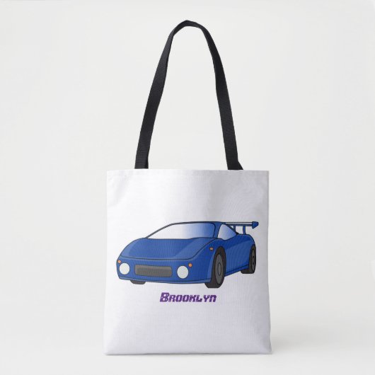 Blauwe sportwagen met afbeelding van luchtfolie tote bag (Voorkant)