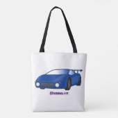 Blauwe sportwagen met afbeelding van luchtfolie tote bag (Achterkant)
