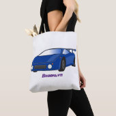 Blauwe sportwagen met afbeelding van luchtfolie tote bag (Dichtbij)