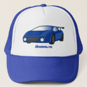 Blauwe sportwagen met afbeelding van luchtfolie trucker pet (Voorkant)