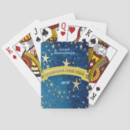 Blauwe sprankelende Nieuwjaar Golden Dark Sterrenn Pokerkaarten