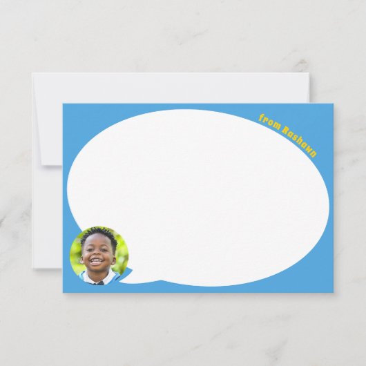 Blauwe Spreekbubbel en Foto Dank u Kaart (Voorkant)