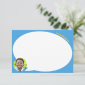 Blauwe Spreekbubbel en Foto Dank u Kaart (Staand voorkant)