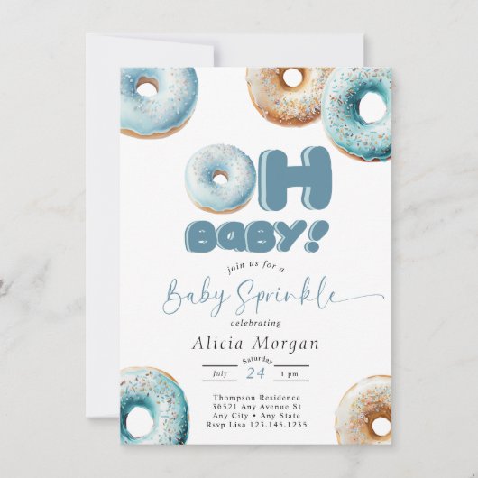 Blauwe Sprinkel | Donut | Baby Sprinkle Uitnodigin Kaart (Voorkant)