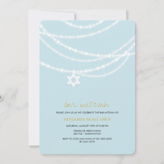 Blauwe staaf Mitzvah sparkles ster van David Invit Kaart (Voorkant)