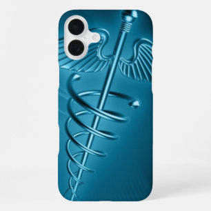 Blauwe staaf van Asclepius iPhone 16 Plus Hoesje
