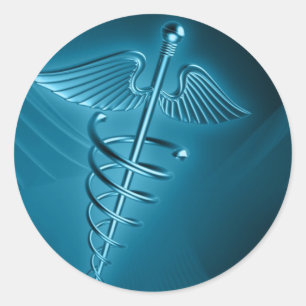 Blauwe staaf van Asclepius Ronde Sticker