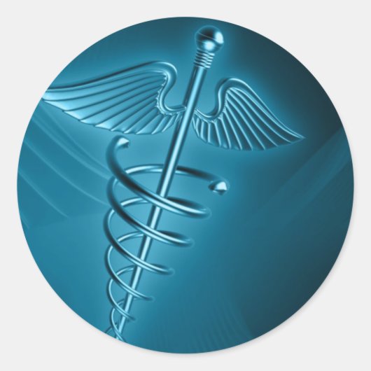 Blauwe staaf van Asclepius Ronde Sticker (Voorkant)