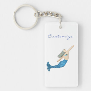 Blauwe staart Zeemeermin die Thunder_Cove zwemt Sleutelhanger