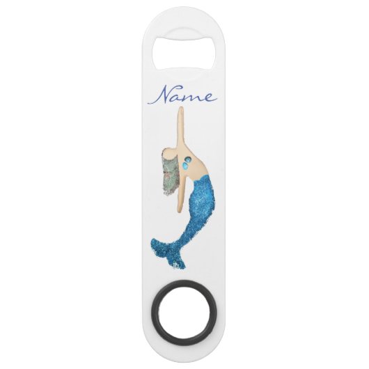 Blauwe staart Zeemeermin die Thunder_Cove zwemt Speed Flessenopener (Achterkant)