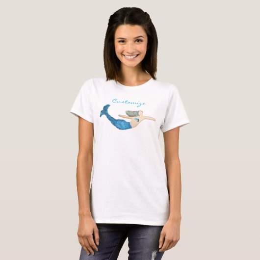 Blauwe staart Zeemeermin die Thunder_Cove zwemt T-shirt (Voorkant volledig)
