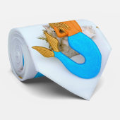 Blauwe staart zeemeermin wit stropdas (Opgerold)