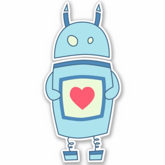 Blauwe staartrobot met Cartoon Sticker (Voorkant)