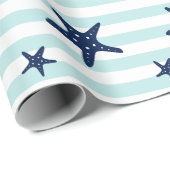 Blauwe staartvis op mintstripes cadeaupapier (Rol Hoek)