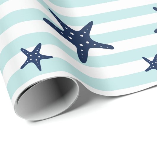 Blauwe staartvis op mintstripes cadeaupapier (Rol Hoek)