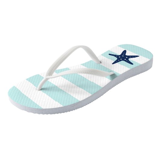 Blauwe staartvis op mintstripes teenslippers (Schuin)