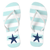 Blauwe staartvis op mintstripes teenslippers (Voetbed)