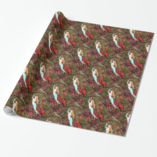 blauwe-staartzeemeermin zwemmen cadeaupapier (Uitgerold)