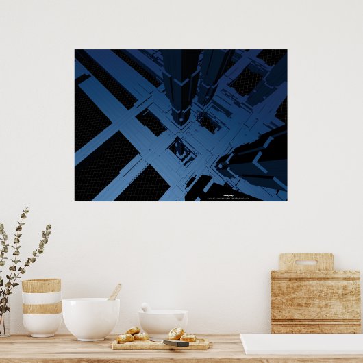 blauwe stad boven poster (Keuken)