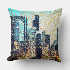 Blauwe stad gebouwen in mozaïekstijl met reliëf    kussen