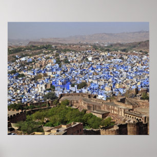 Blauwe Stad gezien vanuit Mehrangarh Fort / Jodhpu Poster