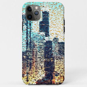 Blauwe stadsgebouwen in mozaïekstijl met reliëf Case-Mate iPhone case