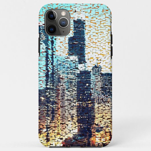 Blauwe stadsgebouwen in mozaïekstijl met reliëf Case-Mate iPhone case (Achterkant)