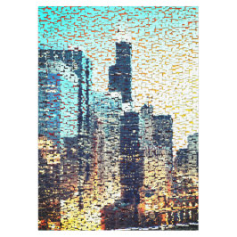 Blauwe stadsgebouwen in mozaïekstijl met reliëf tafelkleed