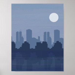 Blauwe Stadssilhouet Poster