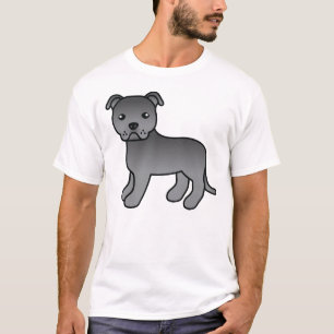 Blauwe Staffordshire Bull Terrier Cartoon Hond T-shirt