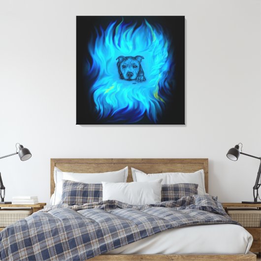 Blauwe Staffy Puppy Canvas Afdruk (Insitu (Slaapkamer))