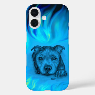 Blauwe Staffy Puppy iPhone 16 Hoesje