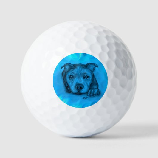 Blauwe Staffy Puppy Golfballen (Voorkant)