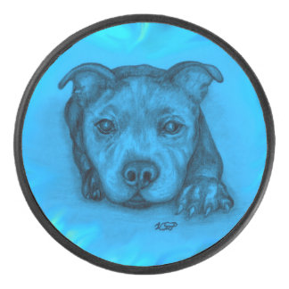 Blauwe Staffy Puppy Hockey Puck