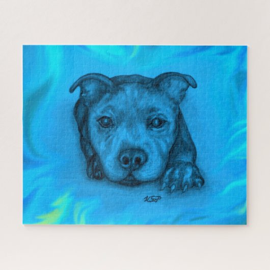 Blauwe Staffy Puppy Legpuzzel (Horizontaal)