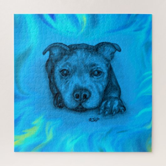 Blauwe Staffy Puppy Legpuzzel (Verticaal)