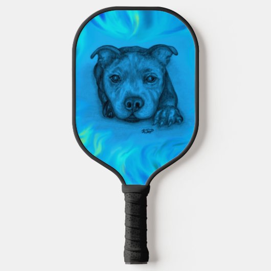 Blauwe Staffy Puppy Pickleball Paddle (Voorkant)