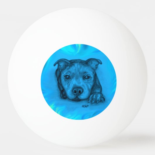 Blauwe Staffy Puppy Pingpongbal (Voorkant)