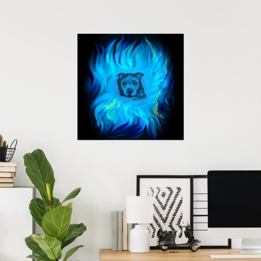 Blauwe Staffy Puppy Poster (Thuiskantoor)