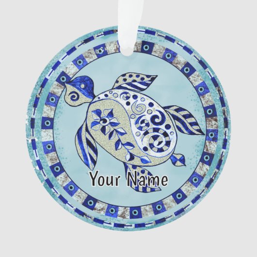 Blauwe Stam Schildpad Ornament (voorkant)