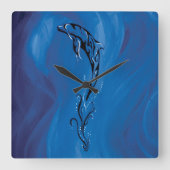 Blauwe stamdolfijn vierkante klok (Voorkant)