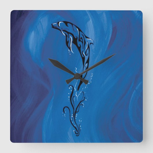 Blauwe stamdolfijn vierkante klok (Voorkant)