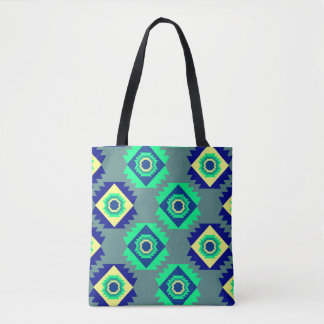 Blauwe stamvormen tote bag
