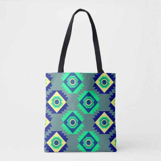 Blauwe stamvormen tote bag (Voorkant)