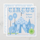 Blauwe stap recht op Circus Birthday-uitnodigingen Kaart (Voorkant / Achterkant)