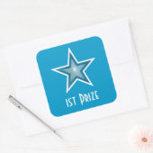Blauwe Star '1st Prize'-plein blauw Vierkante Sticker (Envelop)