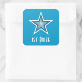 Blauwe Star '1st Prize'-plein blauw Vierkante Sticker (Tas)