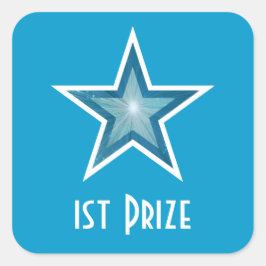 Blauwe Star '1st Prize'-plein blauw Vierkante Sticker